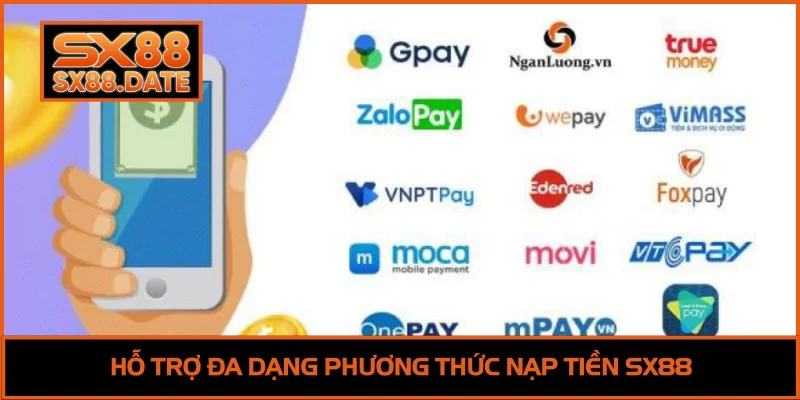 Hỗ trợ đa dạng phương thức nạp tiền SX88